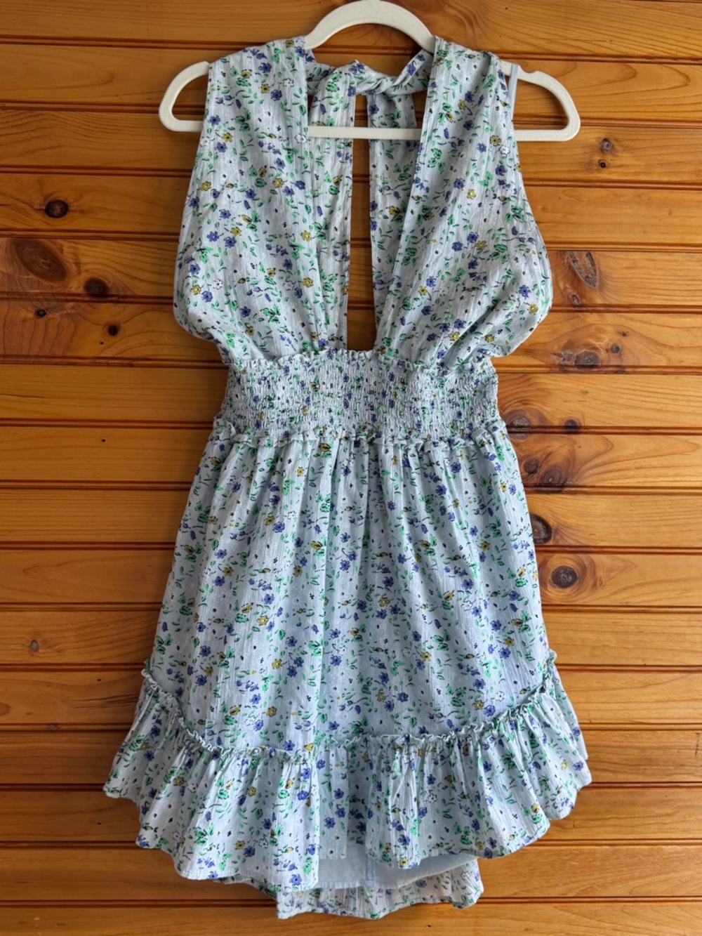 Aerie Spring Fling Floral Halter Mini Dress Smocked Ruffle Cotton Size M